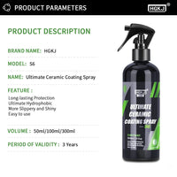 HGKJ S6 voiture revêtement céramique Spray miroir brillant liquide étanche voiture Nano cristal cire hydrophobe Spray peinture soins accessoires