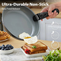 Batterie de cuisine à induction Bezia avec revêtement céramique sain, casseroles et poêles antiadhésives, ensemble 13 pièces avec poignées détachables
