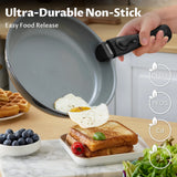 Batterie de cuisine à induction Bezia avec revêtement céramique sain, casseroles et poêles antiadhésives, ensemble 13 pièces avec poignées détachables