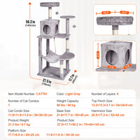 SucceBuy Arbre à chat pour chats d'intérieur Tour à chat avec chat condo Poste à gratter en sisal HamacTop Perche Plateformes de saut Gris foncé