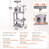 SucceBuy Arbre à chat pour chats d'intérieur Tour à chat avec chat condo Poste à gratter en sisal HamacTop Perche Plateformes de saut Gris foncé