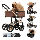 Poussette compacte 3 en 1, combinaison poussette-siège auto, poussette multifonctionnelle haute pour bébé et enfant en bas âge.