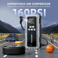 Démarreur de voiture avec compresseur d'air 26800mA/21800mAh, batterie externe, gonfleur de pneus numérique 12V