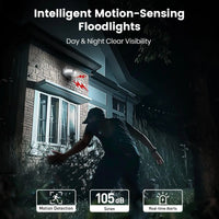 Caméra de surveillance extérieure sans fil Dekco 3K UHD WiFi avec projecteur, vision nocturne couleur à 360°, détection PIR et audio bidirectionnel.