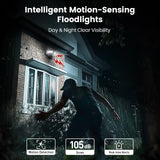 Caméra de surveillance extérieure sans fil Dekco 3K UHD WiFi avec projecteur, vision nocturne couleur à 360°, détection PIR et audio bidirectionnel.