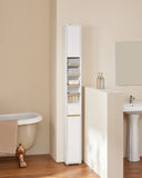 Armoire de salle de bain haute SoBuy BZR34 à 5 compartiments, 1 tiroir et portes, blanche, dimensions approximatives : 20 x 180 x 20 cm.
