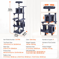 SucceBuy Arbre à chat pour chats d'intérieur Tour à chat avec chat condo Poste à gratter en sisal HamacTop Perche Plateformes de saut Gris foncé