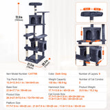 SucceBuy Arbre à chat pour chats d'intérieur Tour à chat avec chat condo Poste à gratter en sisal HamacTop Perche Plateformes de saut Gris foncé