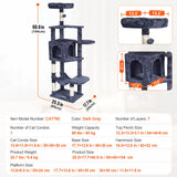 SucceBuy Arbre à chat pour chats d'intérieur Tour à chat avec chat condo Poste à gratter en sisal HamacTop Perche Plateformes de saut Gris foncé