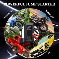 Démarreur de voiture 5 en 1 avec compresseur d'air, booster de batterie auto 1500 A, pompe à air 150 PSI, batterie externe portable et gonfleur de pneus