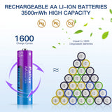 2A Aa 1.5V AA Lithium 3500mWh 1.5v aa Li-ion batterie Rechargeable AA Batteries avec LCD chargeur de batterie intelligent pour pile AA AAA