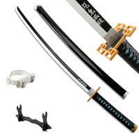 Katana Demon Slayer 41 pouces/104 cm (Tsuyuri Kanao Sanemi Giyuu) en bois bleu, jouet, épée, accessoire de jeu de rôle, personnage, arme