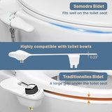 SAMODRA Fixation de bidet ultra mince pour siège de toilette – Double buse, pression d'eau réglable, pulvérisateur de cul non électrique