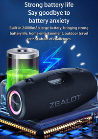 Haut-parleurs sans fil Zealot S78 100W, technologie DSP, lumière de rêve, haut-parleur de subwoofer portable extérieur, double appairage, 24000mAh.