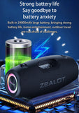 Haut-parleurs sans fil Zealot S78 100W, technologie DSP, lumière de rêve, haut-parleur de subwoofer portable extérieur, double appairage, 24000mAh.
