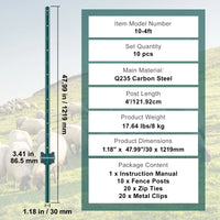 Poteau de clôture SucceBuy en forme de T, poteau métallique robuste, piquet en acier résistant pour jardin, pelouse, ferme, clôture extérieure en fil de fer