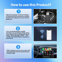 Clé intelligente CarPlay sans fil 2 en 1 Android Auto, compatible 2024, 5G, Wi-Fi, pour iPhone, téléphones Android, Volvo, Mercedes-Benz, MG, Kia.