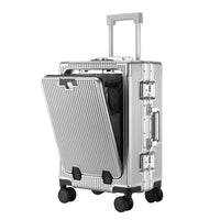 Valise à bagages roulante de grande capacité à ouverture frontale, cadre en aluminium, valise d'embarquement avec chargeur USB et porte-gobelets