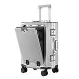 Valise à bagages roulante de grande capacité à ouverture frontale, cadre en aluminium, valise d'embarquement avec chargeur USB et porte-gobelets