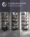 VASAGLE Bibliothèque LED à 6 Niveaux, Étagère à Lumière Réglable, Meuble de Rangement avec Cadre en Acier, 30,3 x 60 x 178,6 cm, pour Salon, Chambre, Bureau
