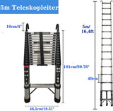 DayPlus Échelle télescopique en aluminium - 5 m - Échelle DayPlus Extensible Escabeau Telescopique- Antidérapante - Échelle Multifonction - Charge maximale : 150 kg
