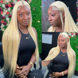 Perruque Wiggogo 613 Transparent HD Lace Frontal 13X6 Blond lisse, cheveux humains brésiliens pré-épilés, 13X4