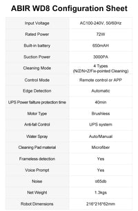 Aspirateur robot pour vitres ABIR WD8, double jet d'eau, essuyage intelligent par IA, laser amélioré, lavage intelligent des parois vitrées.