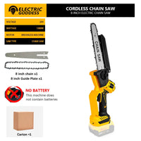 Tronçonneuse électrique sans balais jaune de 8 pouces (20 cm) et 1380 W, outil professionnel pour l'élagage et le jardinage, compatible avec les batteries Dewalt 20 V.