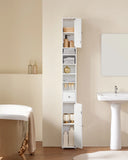 Armoire de salle de bain haute SoBuy BZR34 à 5 compartiments, 1 tiroir et portes, blanche, dimensions approximatives : 20 x 180 x 20 cm.