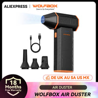Souffleur d'air électrique WOLFBOX MF50 - Puissance maximale de 110 000 tr/min, moteur sans balais rechargeable à 3 vitesses pour voiture, PC, maison et extérieur