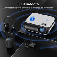Projecteur Bluetooth HAPPRUN natif 1080P, projecteur de films extérieur portable Full HD avec haut-parleur intégré, avec HDMI, USB, AV