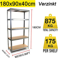Étagère Industrielle Lourde 5 Niveaux Réglables 875KG Charge Max, Sans Boulons - Rangement Métal Garage Atelier Cave Entrepôt 200x100x50cm