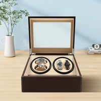 Présentoir de rangement 4 + 6, remontoir de montre en bois et cuir à Rotation automatique avec oreiller, boîte de luxe noir/marron