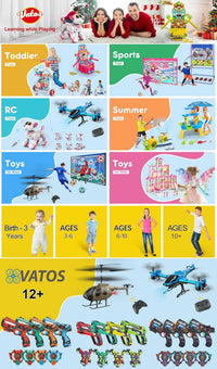Pistolet jouet VATOS Blaster pour enfants, mode lancer de cartouches, mode tir en chaîne, chargeur 24 fléchettes, manuel, pistolet en mousse, jeu de tir pour garçons de 6 à 8 ans