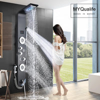 Robinet de douche à lumière LED noire, salle de bains, SPA, Jet de Massage, système de colonne de douche, cascade, panneau de douche de pluie, robinet pulvérisateur de Bidet