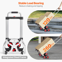 SucceBuy 260lbs camion à main pliant avec poignée télescopique et 2 cordes élastiques chariot d'escalade d'escalier Dolly pour le déplacement d'entrepôt