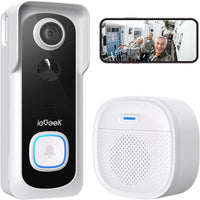 ieGeek sonnette vidéo sans fil avec carillon 2K HD sonnette caméra, sonnette de porte de sécurité pour maison intelligente Message vocal et changeur