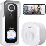 ieGeek sonnette vidéo sans fil avec carillon 2K HD sonnette caméra, sonnette de porte de sécurité pour maison intelligente Message vocal et changeur