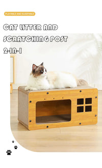 Griffoir pour chat, maison et bac à griffer, griffoir en bois détachable, poteau à griffer en papier ondulé