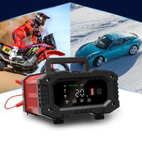 Chargeur de batterie portable 20 A/10 A pour voiture, moto et camion (12 V/24 V), automatique, AGM LiFePO4, plomb-acide, avec fonction marche/arrêt et réparation.