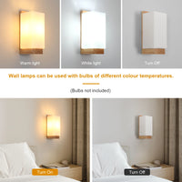 Applique murale d'intérieur en bois, lampe murale moderne E27 au design minimaliste, abat-jour en verre, idéale pour chambre, salon, couloir ou café.
