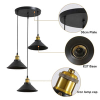 Suspension industrielle vintage à 3 lumières, design Edison en métal, lustre suspendu en métal noir, douille E27 pour plafonnier de cuisine