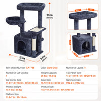 SucceBuy Arbre à chat pour chats d'intérieur Tour à chat avec chat condo Poste à gratter en sisal HamacTop Perche Plateformes de saut Gris foncé