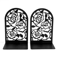Serre-livres en métal noir avec motifs de roses découpées, design raffiné et romantique