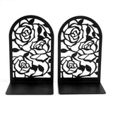 Serre-livres en métal noir avec motifs de roses découpées, design raffiné et romantique
