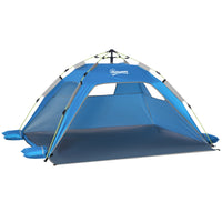 Tente de plage pop-up Outsunny avec 2 portes 2 fenêtres 220X173X120 cm Bleu