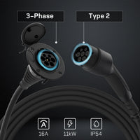 dé Câble d'extension de type 2 pour station de charge Wallbox, chargeur EV, compatible avec toutes les prises de charge de type 2, 11kW, 5m, 10m, 15m, 20m
