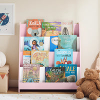 SoBuy KMB32 Bibliothèque pour enfants Étagère pour enfants Support pour journaux avec 4 étagères Étagère de rangement pour enfants Blanc