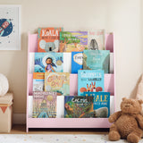SoBuy KMB32 Bibliothèque pour enfants Étagère pour enfants Support pour journaux avec 4 étagères Étagère de rangement pour enfants Blanc