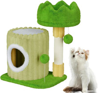 Arbre à chat Oak & Tea petit modèle 53 cm avec griffoir, niche et 2 balles de jeu. Maison pour chats et chatons, gris clair.
